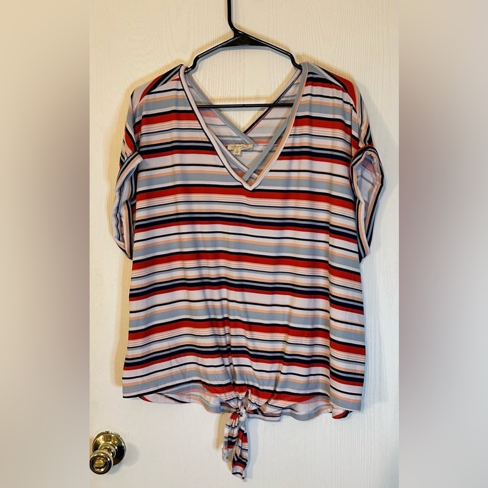 Ultra Flirt Multicolor Striped V-Neck Blouse